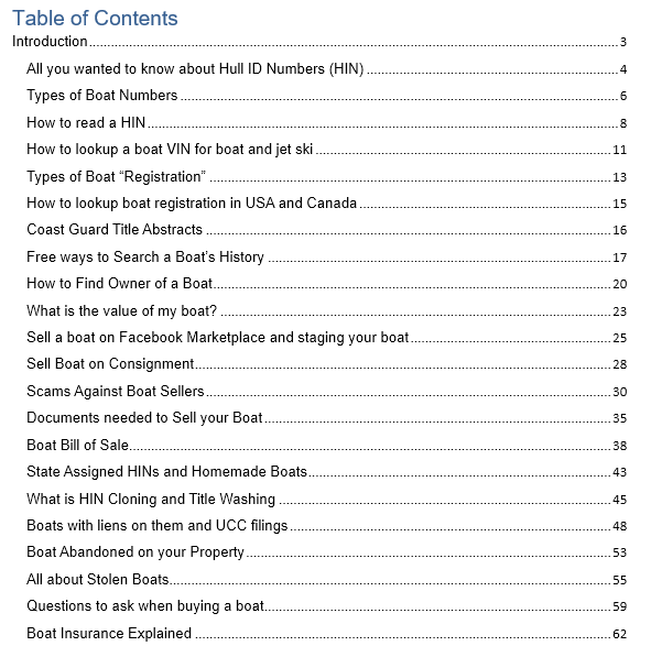 book table of contents